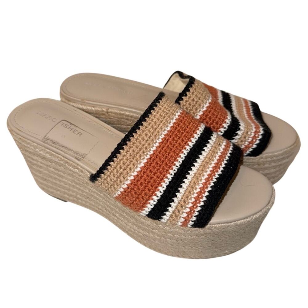 MARC FISHER Bohohemian Beach Platform Wedge Slide Sandals Crochet upper 10m